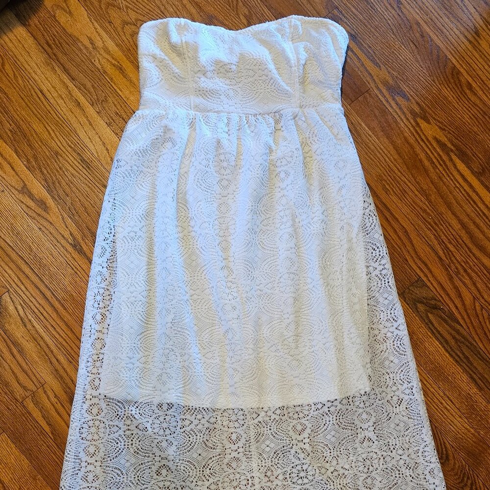 Vanity Strapless Hi Lo Lace Dress